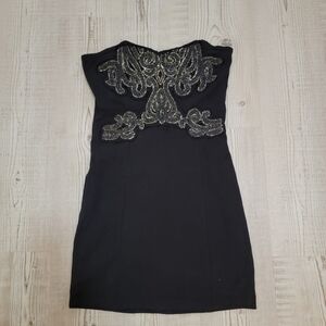 Free People Black Delhi Embellished Beaded Strapless Bodycon Mini Dress